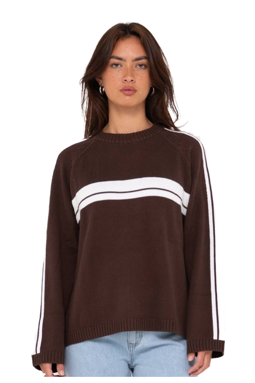 RUSTY WHITE LINES LS CREW KNIT